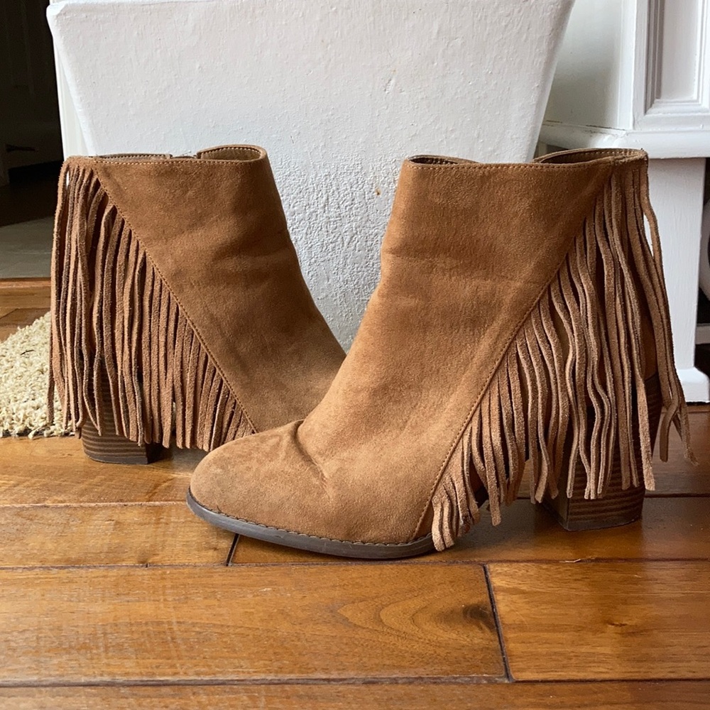 Forever 21 Brown Suede Fringe Booties (Size 9)